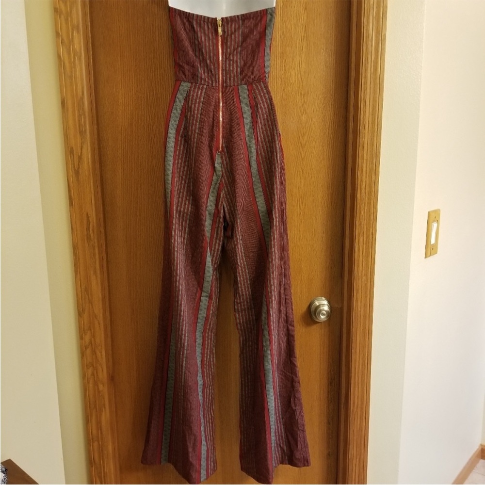 Striped Red and Gray Jumpsuit - Picture 2 of 4